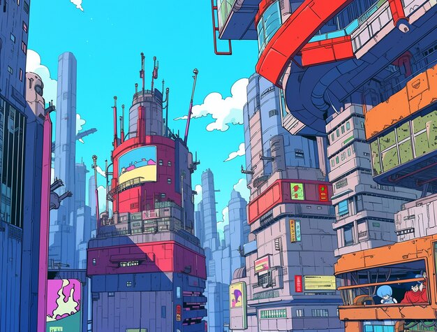 Cityscape of anime inspired urban area