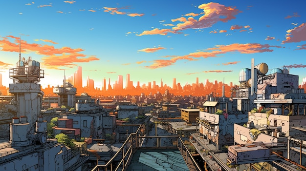 Free photo cityscape of anime inspired urban area