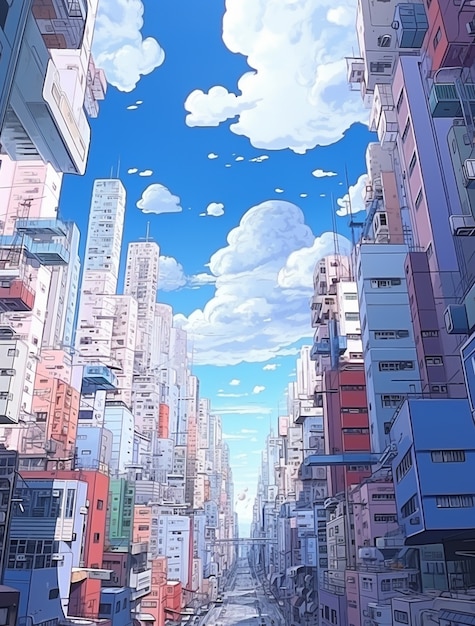 Foto gratuita paesaggio urbano di un'area urbana ispirata agli anime