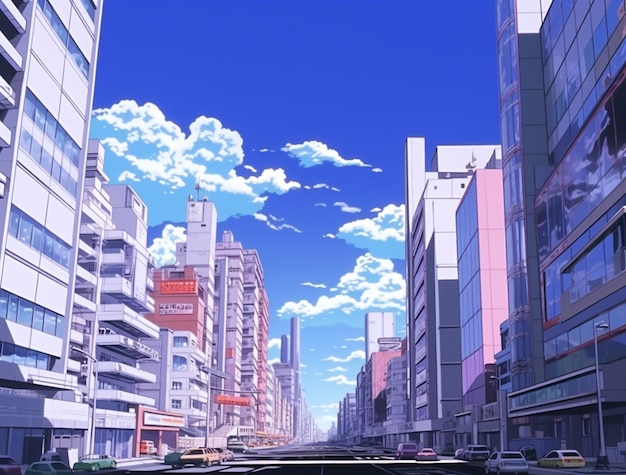 Cityscape of anime inspired urban area