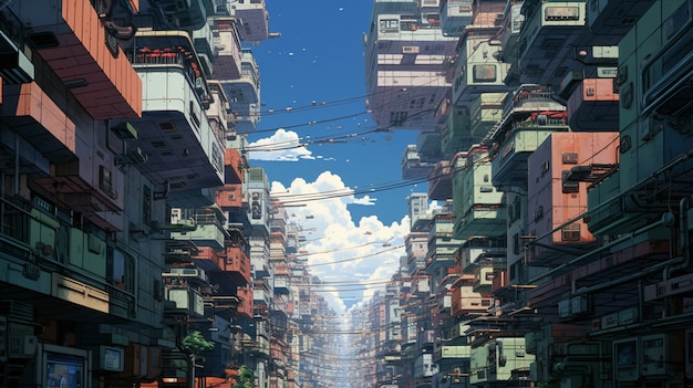 Cityscape of anime inspired urban area