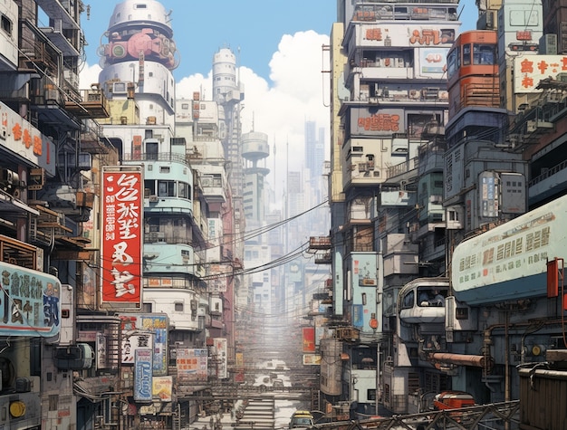 Foto gratuita paesaggio urbano di un'area urbana ispirata agli anime