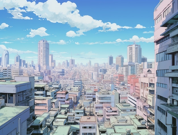 Foto gratuita paesaggio urbano di un'area urbana ispirata agli anime