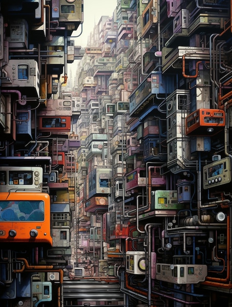 Foto gratuita paesaggio urbano di un'area urbana ispirata agli anime