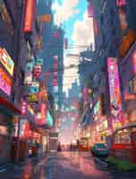 Free photo cityscape of anime inspired urban area