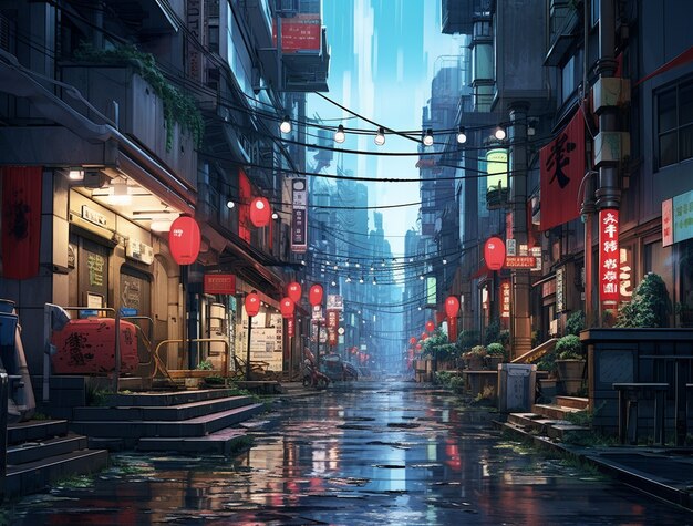 Cityscape of anime inspired urban area