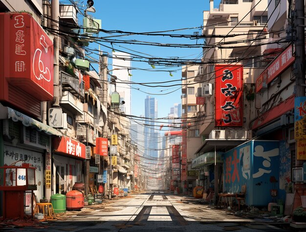 Cityscape of anime inspired urban area
