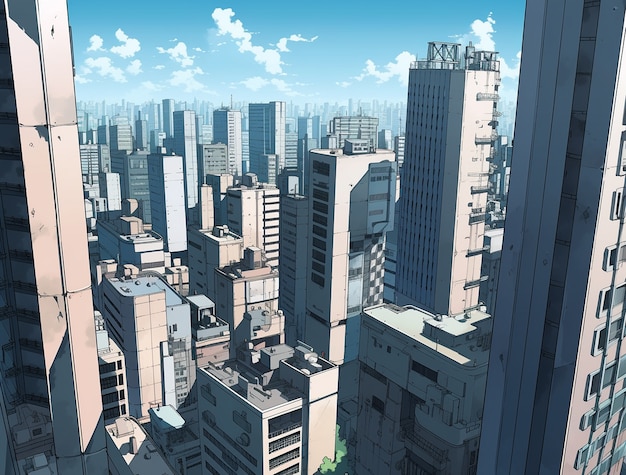 Cityscape of anime inspired urban area