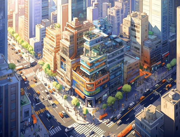 Free photo cityscape of anime inspired urban area