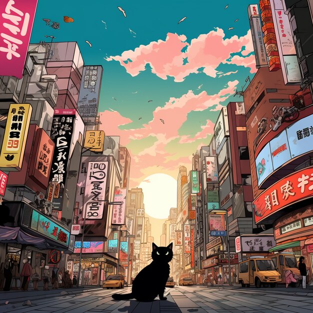 Cityscape of anime inspired urban area