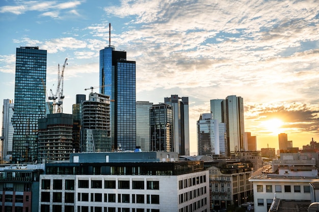 cityscape of frankfurt downtown at sunset germany