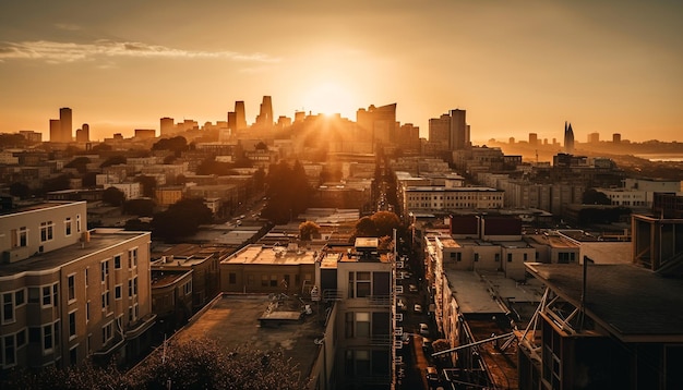 Foto gratuita paesaggio urbano tramonto grattacielo crepuscolo architettura skyline viaggio illuminato generato da ai