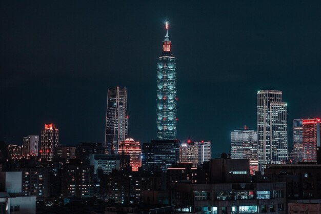 Cityscape of Xiangshan Trail during the nighttime in Taipei Taiwan