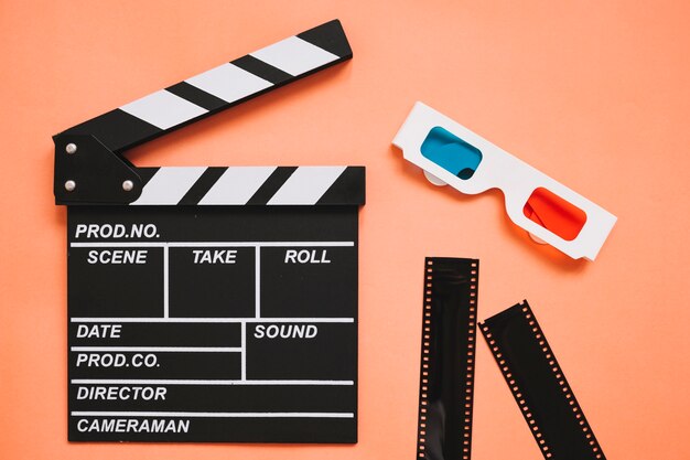 Clapperboard next to 3d glasses