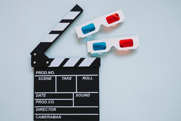 Clapperboard and 3d glasses