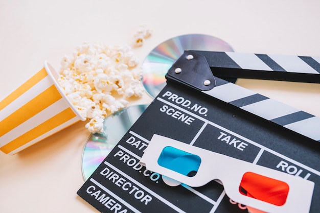 Clapperboard and movie elements