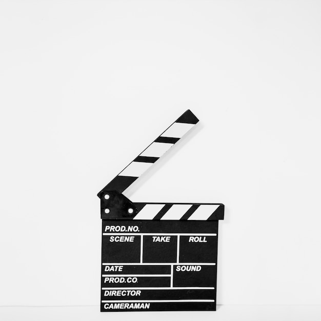 Clapperboard on white backdrop