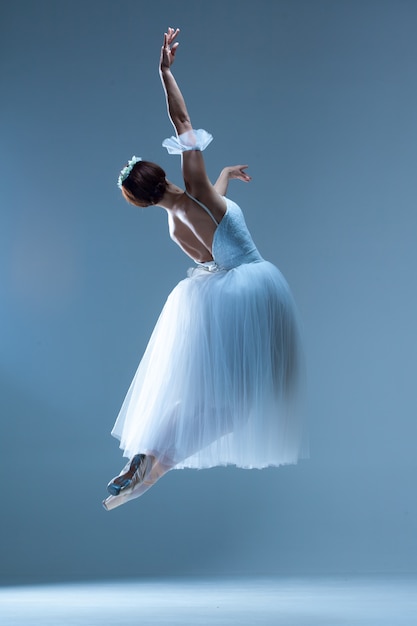 Free photo classic ballerina dancing on blue