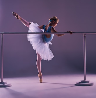 Classic Ballerina Posing At Ballet Barre