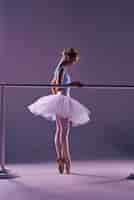 Free photo classic ballerina posing at ballet barre