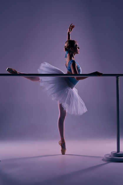 Классическая балерина позирует в балетном баре