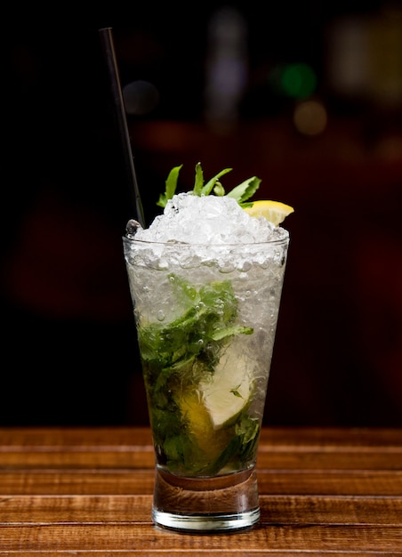 Classic mojito with mint leaves