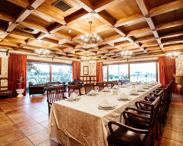 Classic style restaurant with tables and chairs