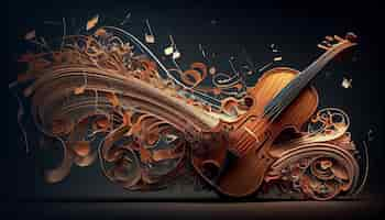 Free photo classical elegance violin on abstract ornate backdrop generated by ai