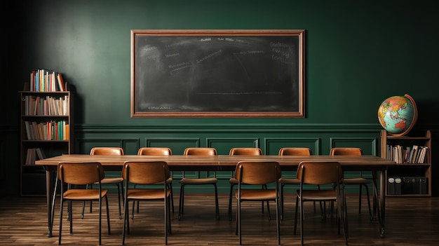 Free photo classroom featuring a desk and blackboard