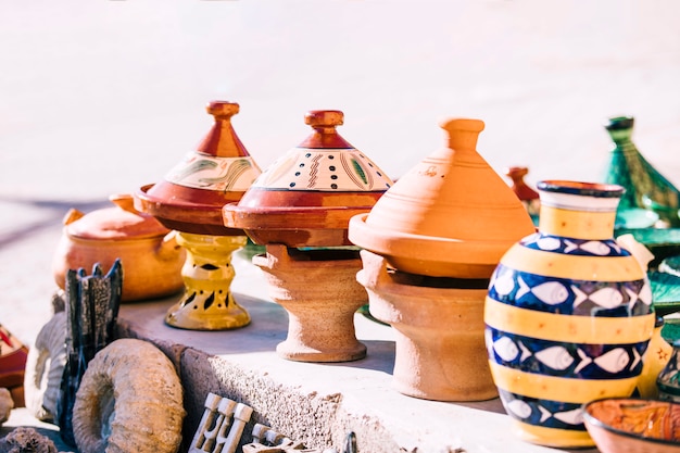 Clay pots on market in morocco
