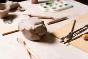 Free photo clay and tools for pottery