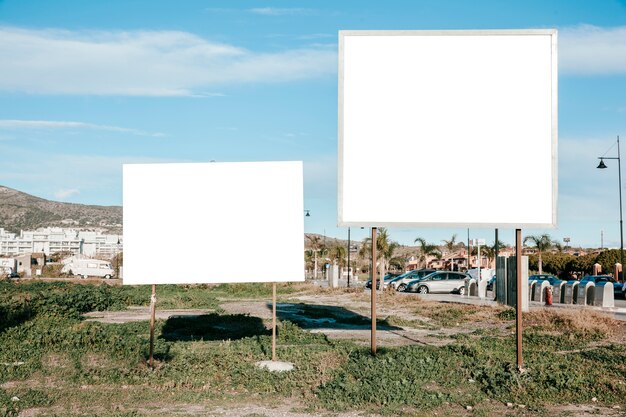 Clean white signboards on lawn