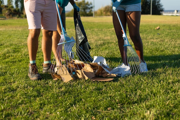 Cleaning city lawn from paper rubbish