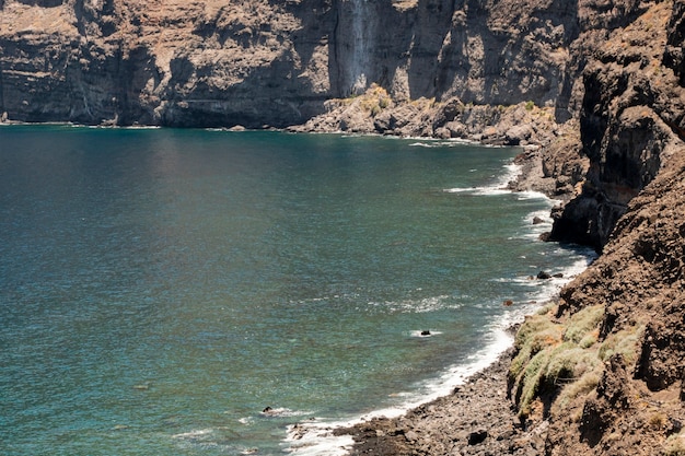 Clear blue water with cliff on background