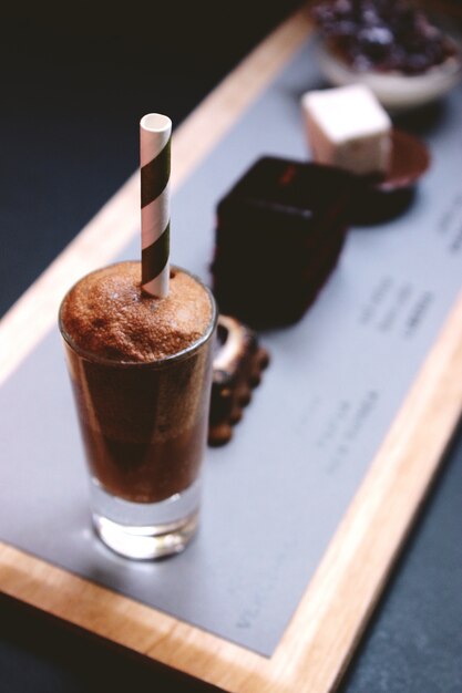 Clear Glass Cup Filled With Chocolate Cream