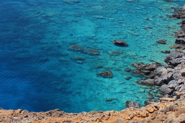 Clear water sea near rocks at daytime