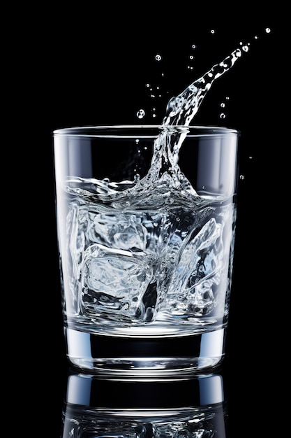グラスに氷が入った透明な水