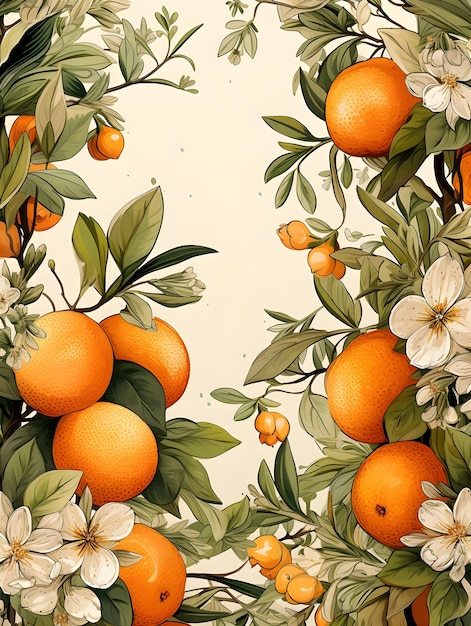 Free photo clementines and orange blossoms frame