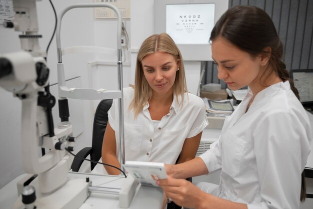 Client in ophthalmologist's office