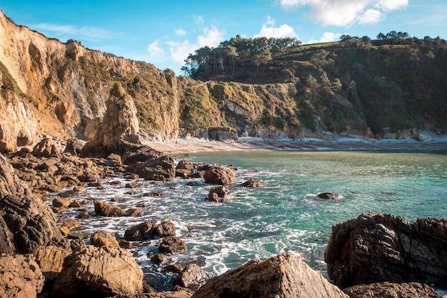 Cliff with big rocks with trees during daytime