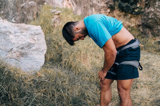 Climber preparing