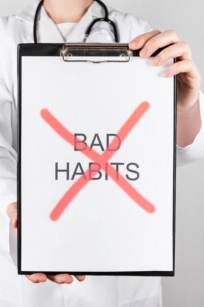 Clipboard with stop bad habit message