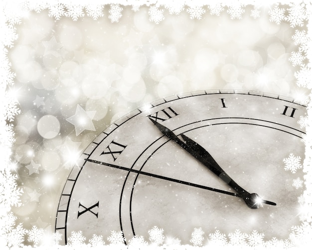 Free photo clock with snowflakes frame