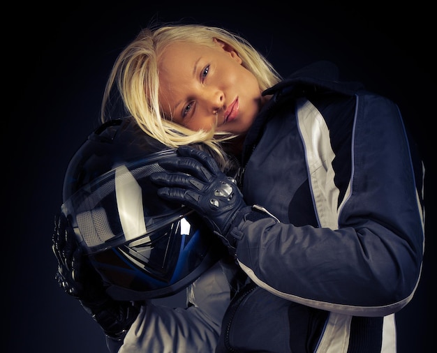 Free photo close image of motorcyclist . studio shot