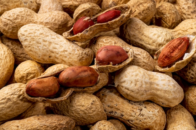 close top view peanuts in shell