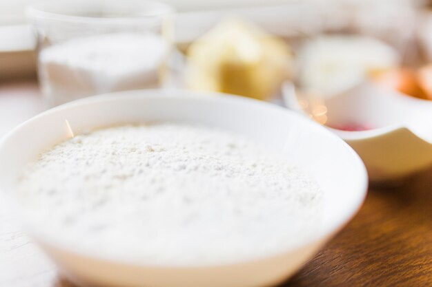 Close-u bowl with flour