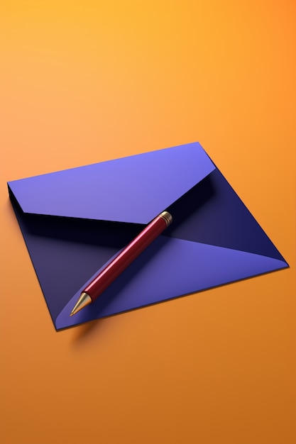 Free photo close up on 3d rendering of pen with envelope