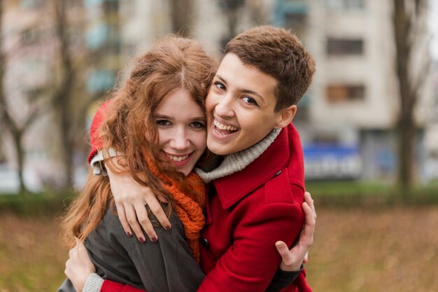 Close-up adorable couple laughing