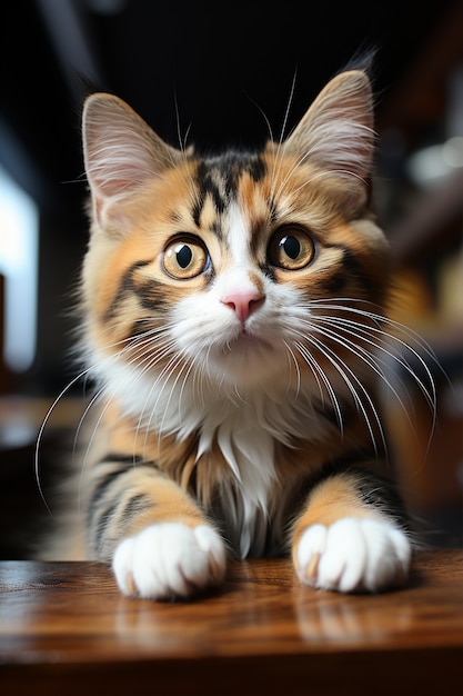 Free photo close up on adorable kitten indoors