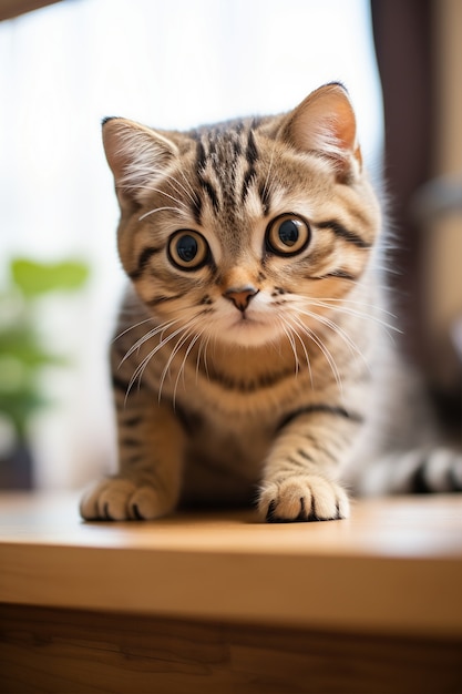 Foto gratuita primo piano sull'adorabile gattino in casa